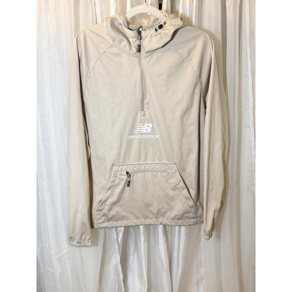 New Balance Windbreaker Pullover Mens Size M Tan Quarter Zip Hooded Jacket